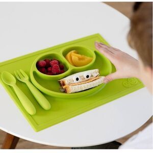 Ezpz Happy Mat (Lime) 100% Silicone Suction Plate Built-inPlacemat for Toddlers